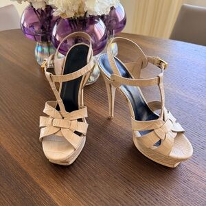 Yves Saint Laurent Nude Croc-Embossed Heels